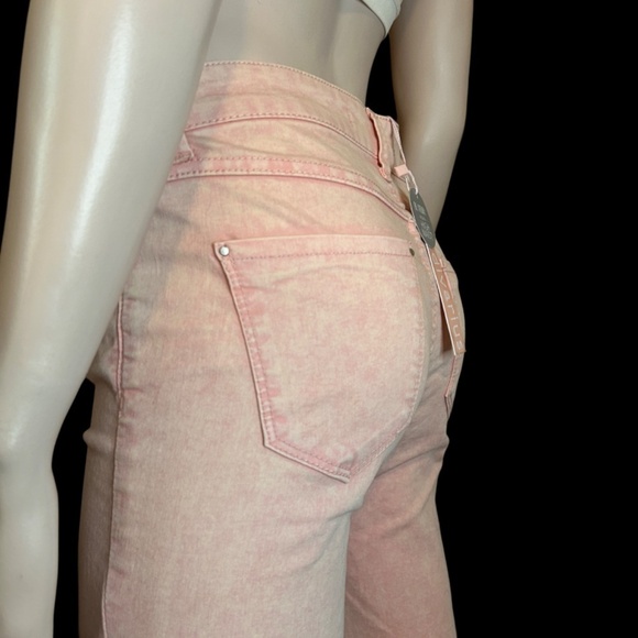 Stradivarius Jeans 5 Pocket Factory Faded Slim Skinny Salmon Pink High Waist - Picture 5 of 16